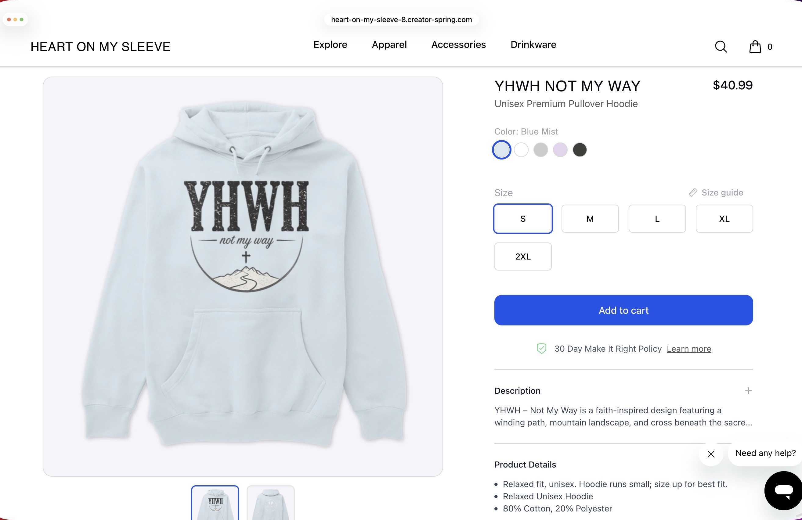 YHWH Not My Way hoodie product page